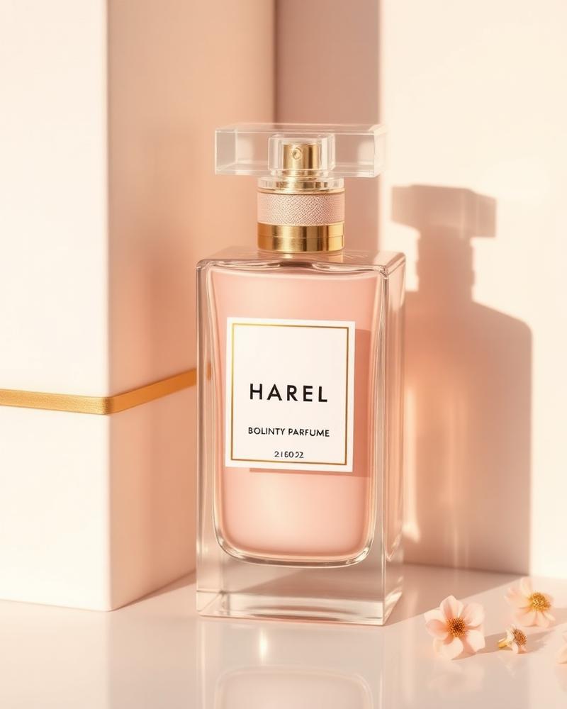 Frasco de perfume feminino em tons suaves